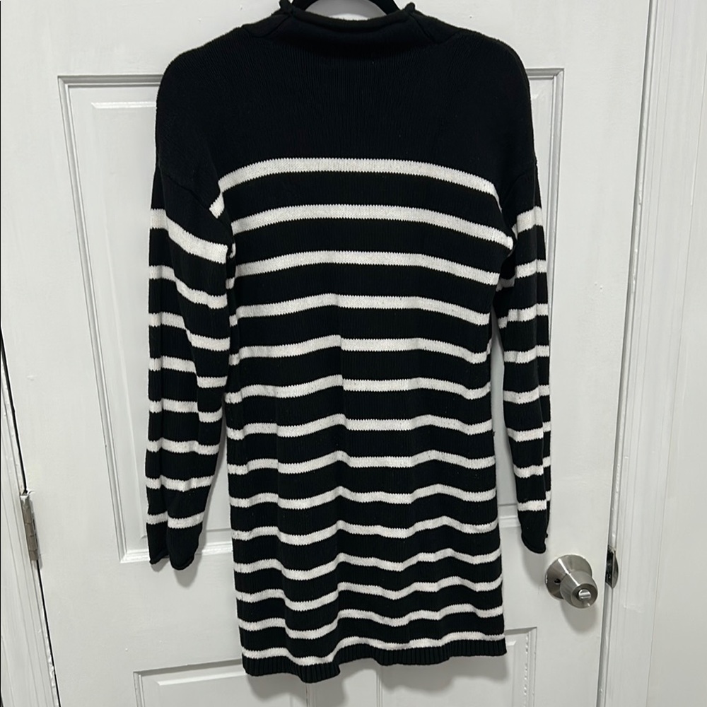 Loft Elegant Black and White Striped Women's Turtleneck Sweater Dress